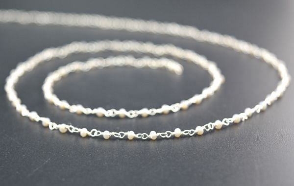 925  Sterling Silver Gold Rosary Chain Studded With Gray Chalcedony Stone - 2mm, Sold By Foot, ROS2-5115