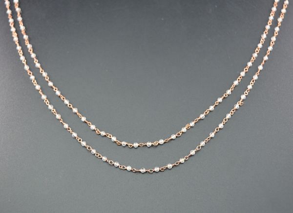 Handmade 925 Sterling Silver Gold  Rosary Chain in Round Shape With Topaz Stone,2mm - Sold By foot, ROS2-5116 