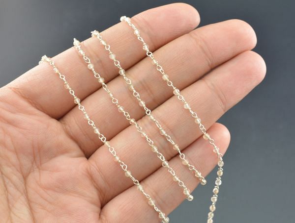 
Amazing 925 Sterling Silver Gold Rosary Chain With Orange Quartz - Sold By Foot, ROS2-5139
