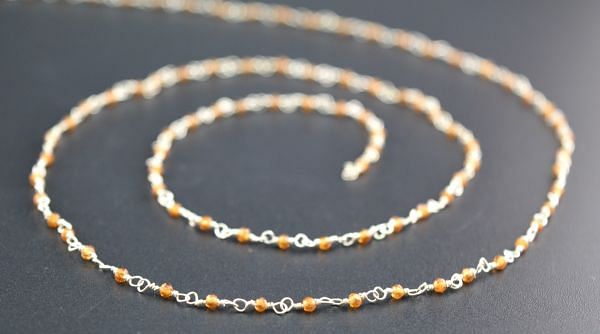 Gorgeous 925 Sterling Silver Gold Rosary Chain in Round Shape - Hessonite Stone(2mm),Sold By Foot, ROS2-5151