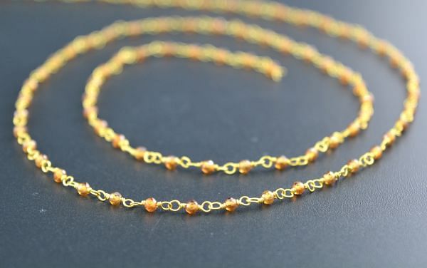 Gorgeous 925 Sterling Silver Gold Rosary Chain in Round Shape - Hessonite Stone(2mm),Sold By Foot, ROS2-5151