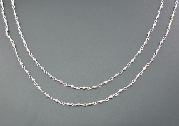 Handmade 925 Sterling Silver Gold Rosary Chain Studded With  Blue Coated , 2mm -  Sold By foot, ROS2-5158