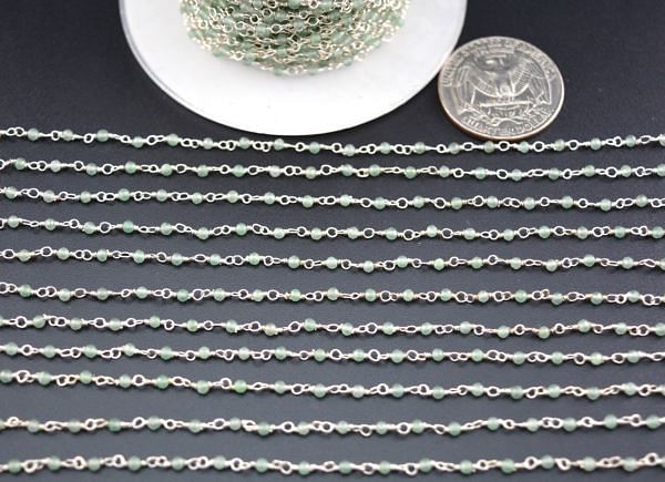 
Gorgeous 925 Sterling Silver Rosary Chain in Round Shape - Green Jade Stone(2mm),ROS2-5162 
