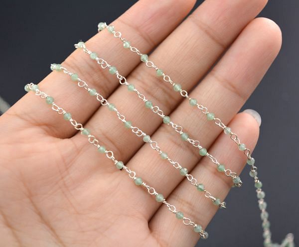 
Gorgeous 925 Sterling Silver Rosary Chain in Round Shape - Green Jade Stone(2mm),ROS2-5162 
