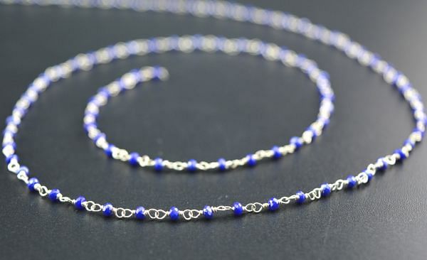  Dark Blue Coated Silver Gold Rosary Chain in 925 Sterling Silver, 2mm - Sold By Foot, ROS2-5169
