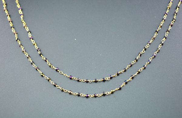 925 Sterling Silver Gold  Rosary Chains Studded With Mystic Pink Stone, 2mm - Sold By Foot, ROS2-5172