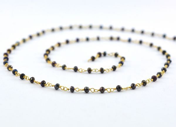 Lovely 925 Sterling Silver Gold Rosary Chain With Mystik Blue Stone in 2mm Size - ROS2-5175