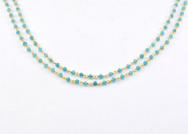 925 Sterling Silver Gold Rosary Chain With  Amazonite Jade, 2mm - Sold By Foot, ROS2-5185