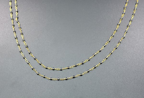 925 Sterling Silver Gold Rosary Chain With Hematite Stone in Round Shape - 2mm, Sold By Foot, ROS2-5193 