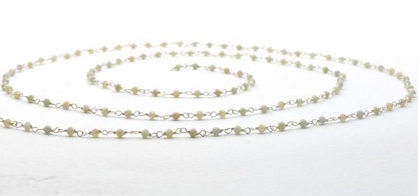 925 Sterling Silver Gold Plated  Lovely 2mm Wire Wrapped Rosary Chain With Light Aqua Stone. Sold By Foot, ROS2-5213