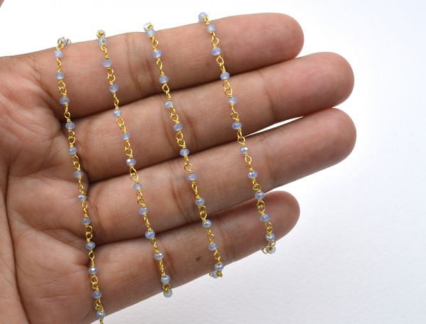 925 Starling Silver Sky Blue Chalcedony  Rosary Chain in 2mm Size - Sold By Foot, ROS2-5218