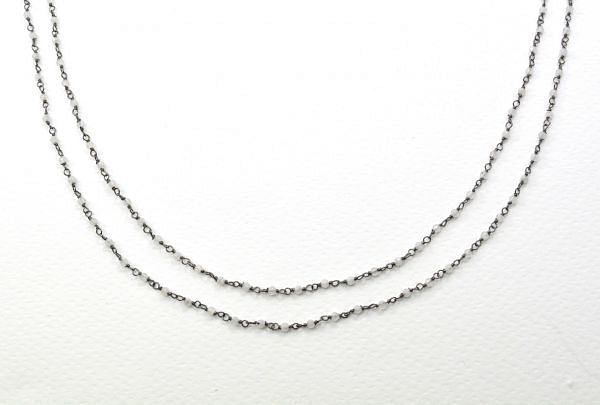 Handmade 925 Sterling Silver Gold Rosary Chain With Rainbow Moonstone in Round shape - 2mm,Sold By foot, ROS2-5219  
