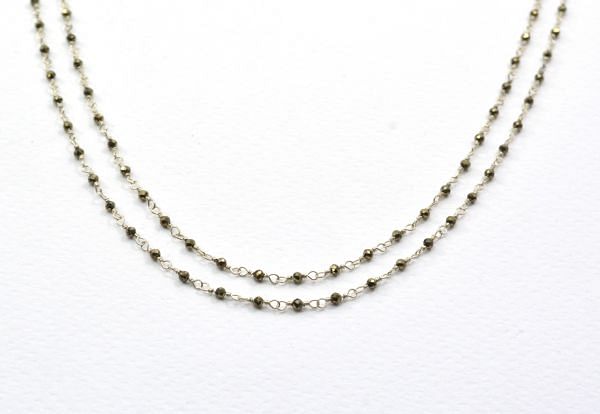 Handcrafted 925 Sterling Silver Gold Rosary Chain With  Pyrite in Round Shape, 2mm - Sold By Foot, ROS2-5222