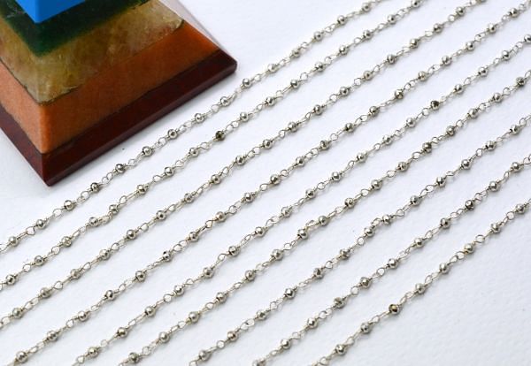 Gorgeous 925 Gold Sterling Silver Round shape Rosary Chain in Pyrite Stone - 2mm, Sold By Foot, ROS2-5228