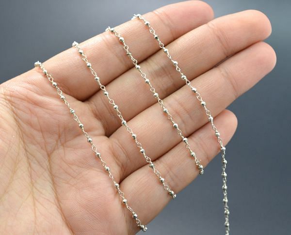 Gorgeous 925 Gold Sterling Silver Round shape Rosary Chain in Pyrite Stone - 2mm, Sold By Foot, ROS2-5228