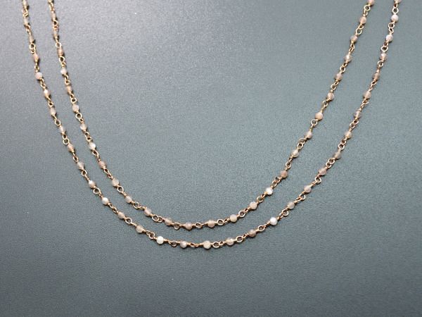 Handmade 925 Sterling Silver Gold Brown Moonstone Rosary Chain in Round Shape - 2mm, Sold By foot, ROS2-5230  