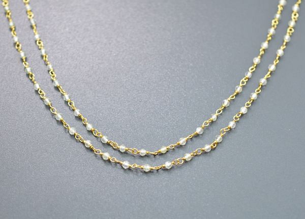 Handcrafted 925 Sterling Silver Gold Rosary Chain With Prehnite Stone - 2mm, Sold By Foot, ROS2-5232