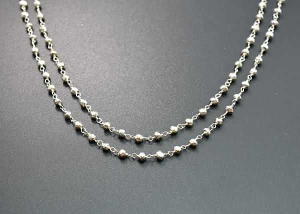 925 Sterling Silver Gold Rosary Chain Studded With Pyrite Coated in 2mm Size - Sold By Foot, ROS2-5237