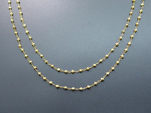925 Sterling Silver Gold Rosary Chain Studded With Pyrite Coated in 2mm Size - Sold By Foot, ROS2-5237