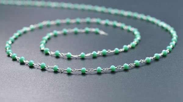 Amazing 925 Sterling Silver Gold Rosary Chain With Amazonite Chalcedony Coated Stone - 3mm, ROS2-5241