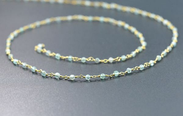 Natural 925 Gold  Sterling Silver Rosary Chain - Aqua Natural(3mm),Sold By Foot, ROS2-5245