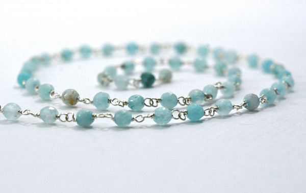 Handcrafted 925 Sterling Silver Gold Rosary Chain In Aqua Hydro Stone - 3.50 mm , Sold By Foot, ROS2-5249