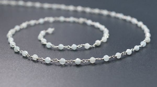 Gorgeous 925 Sterling Silver Rosary Chain Studded With Aqua Natural - 3mm , Sold By Foot, ROS2-5251