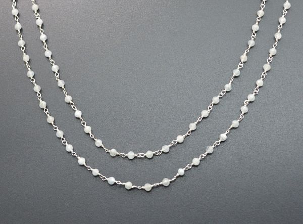 Gorgeous 925 Sterling Silver Rosary Chain Studded With Aqua Natural - 3mm , Sold By Foot, ROS2-5251