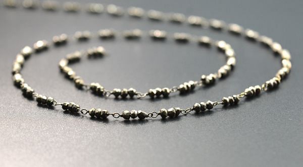 Handmade  925 Sterling Silver Gold Roundel Shape Rosary Chain with pyrite - 3mm, Sold By Foot ROS2-5252