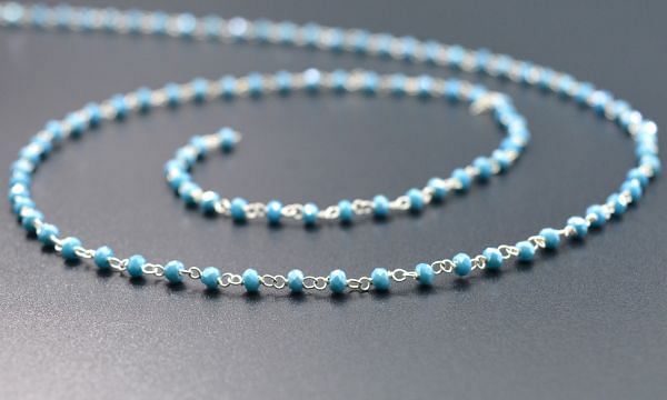 925 Sterling Silver Gold Rosary Chain in Light Apatite Chalcedony Coated Stone - 3.00mm, Sold By foot, ROS2-5253