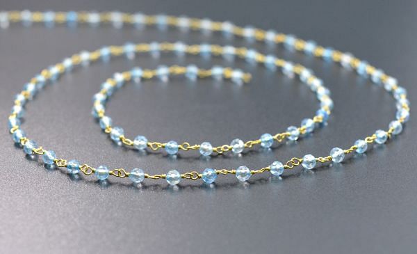 Wonderful 925 Sterling Silver Gold Rosary Chain With Swiss Blue Chalcedony Coated - 3mm,Sold By Foot, ROS2-5257