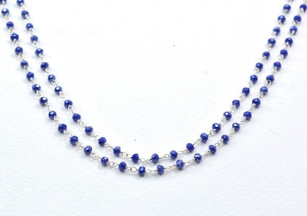 Glorious 925 Sterling Silver Gold Rosary Chain in Round Shape - Blue Chalcedony Coated Stone(3mm), ROS2-5270