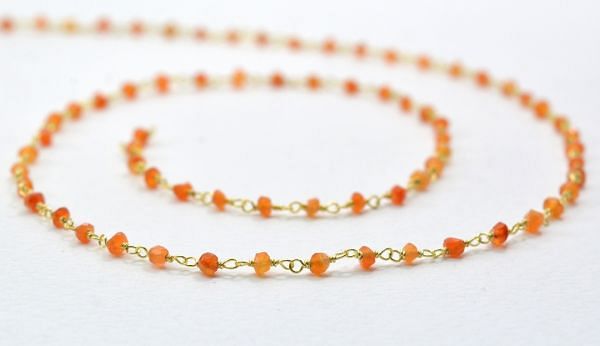 Lovely 925 Sterling Silver Gold Rosary Chain With carnelian Stone in Round Shape, 3mm - Sold By Foot, ROS2-5275   