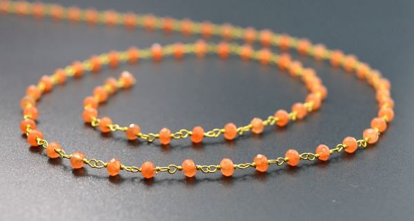925 Sterling Silver Gold  Rosary Chain Studded With Carnelian Jade Stone in 3mm,Sold By foot, ROS2-5280 