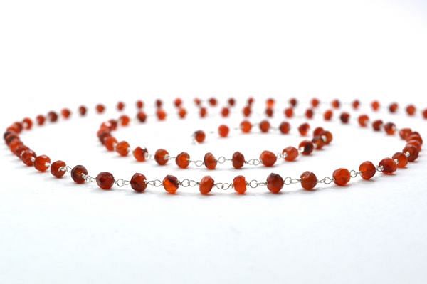 Handmade 925 Gold  Sterling Silver  Rosary Chain With Carnelian Stone in Roundel Shape - 3.50mm ,Sold By Foot, ROS2-5284 