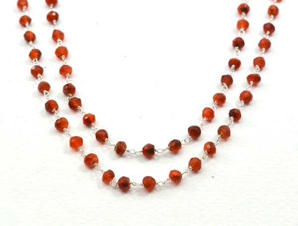 Handmade 925 Gold  Sterling Silver  Rosary Chain With Carnelian Stone in Roundel Shape - 3.50mm ,Sold By Foot, ROS2-5284 