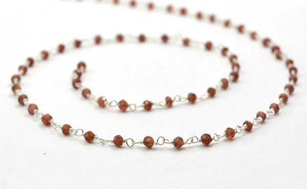 Elegant  Roundel Shape Rosary Chain With Light Garnet Stone, 3mm - 925 Sterling Silver Gold, Sold By Foot, ROS2-5288