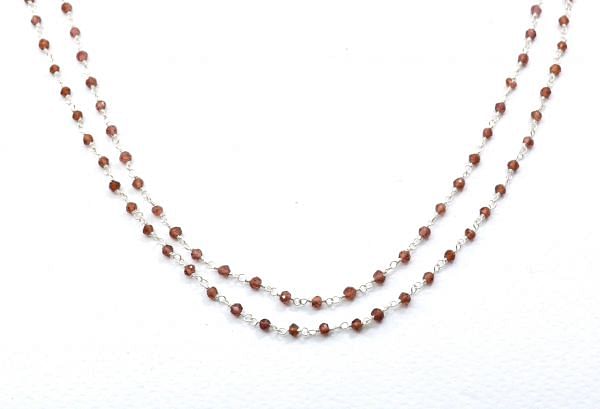 Elegant  Roundel Shape Rosary Chain With Light Garnet Stone, 3mm - 925 Sterling Silver Gold, Sold By Foot, ROS2-5288
