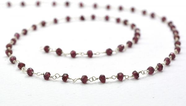 925 Sterling Silver Gold Amazing Rosary Chain With Garnet in 3mm Size - Sold By Foot, ROS2-5289
