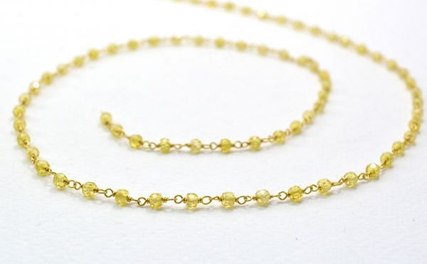 Beautiful 925 Gold Sterling Silver Rosary Chain in Roundel Shape - Yellow Cubic Zirconia(3mm),ROS2-5291