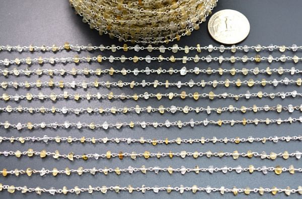 Impressive  925 Sterling Silver Gold Rosary Chain Studded With Mix Quartz - Sold By Foot, ROS2-5292