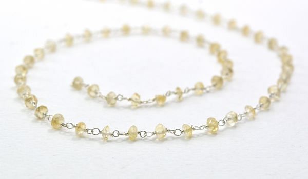 925 Sterling Silver Gold Rosary Chain With Citrine Stone, 3mm Size - Sold By foot, ROS2-5293