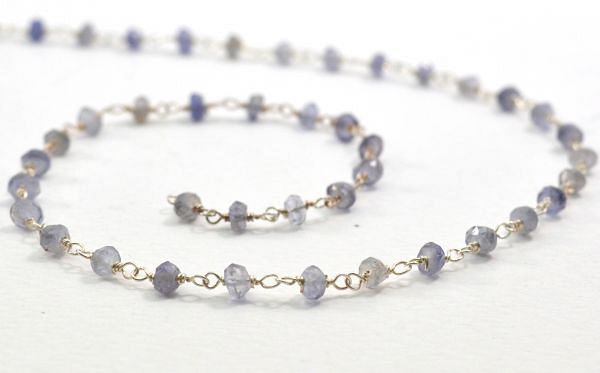 Handcrafted  925 Sterling Silver Gold Rosary Chain in Iolite Stone, 3mm - Sold By Foot, ROS2-5302