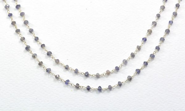 Handcrafted  925 Sterling Silver Gold Rosary Chain in Iolite Stone, 3mm - Sold By Foot, ROS2-5302