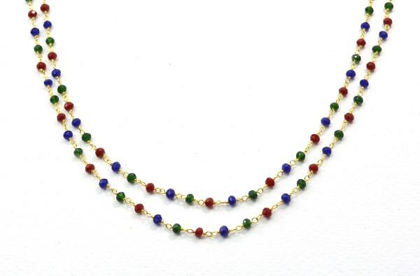 Amazing 925 Sterling Silver Rosary Chain With Multi Emerald, Ruby, Sapphire in 3mm Size - Sold By Foot, ROS2-5307