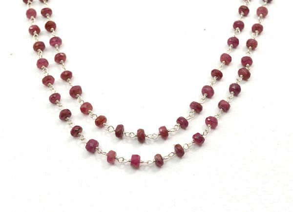 925 Sterling Silver Gold Rosary Chain With Roundel - Ruby Stone(3.50mm), Sold By foot, ROS2-5311