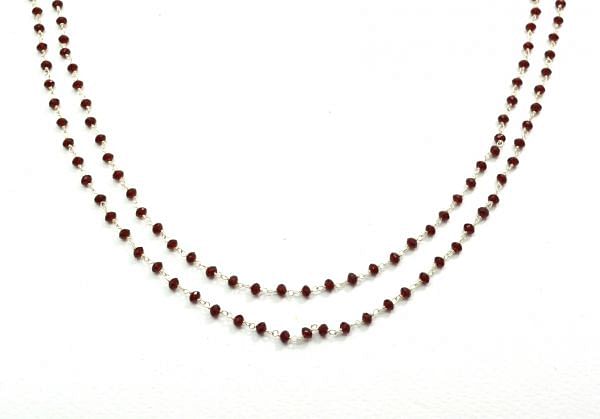 Gorgeous 925 Sterling Silver Gold Rosary Chain With Red Crystal in Round Shape - 3.00mm, Sold By Foot, ROS2-5316