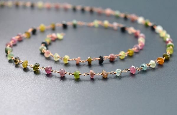925 Sterling Silver Amazing Rosary Chain With Multi Tourmaline Stone - 3.50-4.50 mm, Sold By Foot, ROS2-5319