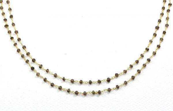 Handmade 925 Sterling Silver Gold Rosary Chain With Smoky Qtz - 3mm,Sold By Foot, ROS2-5325
