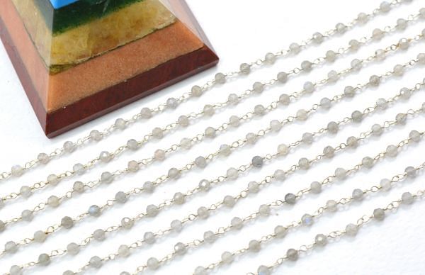 Amazing 925 Sterling Silver Gold Rosary Chain Studded With Labradorite - Sold By Foot, ROS2-5328